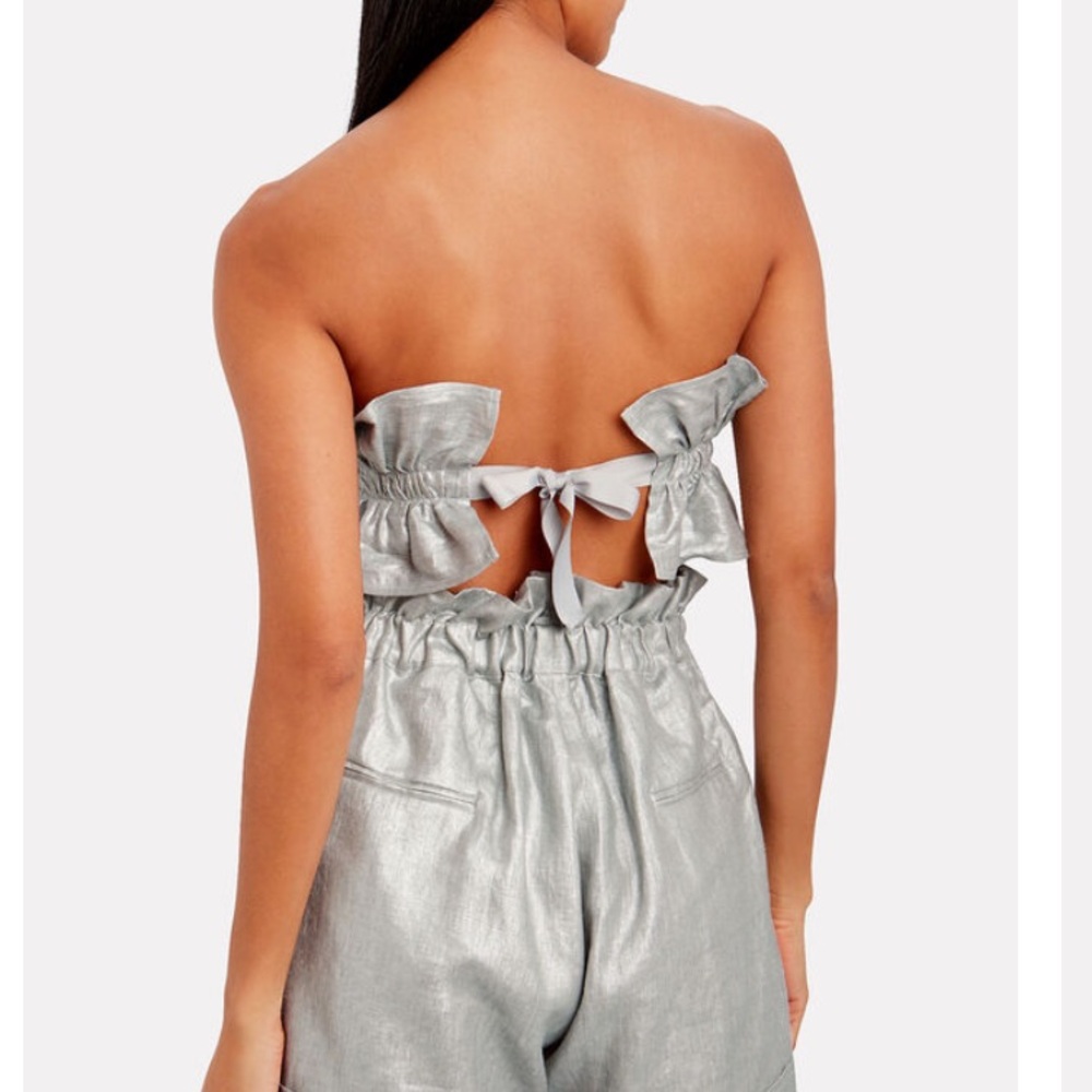 White Story Metallic Silver Linen Bustier Crop Top NWT Designer Bandeau - Picture 3 of 10